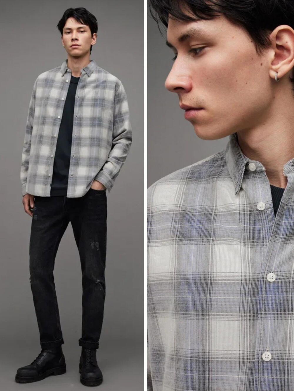 Allsaints Men's Plaid Corduroy Galdana Ramskull Long Sleeve Button Down Shirt